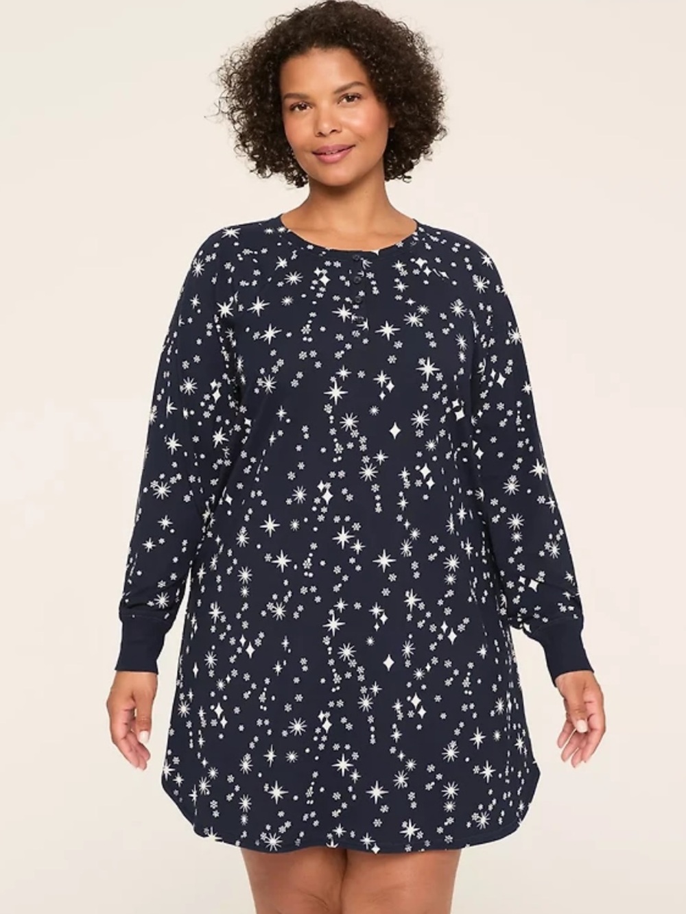 Lane Bryant Cacique Comfy Cotton Trapeze Midi Sleepshirt 22/24 Navy Stars